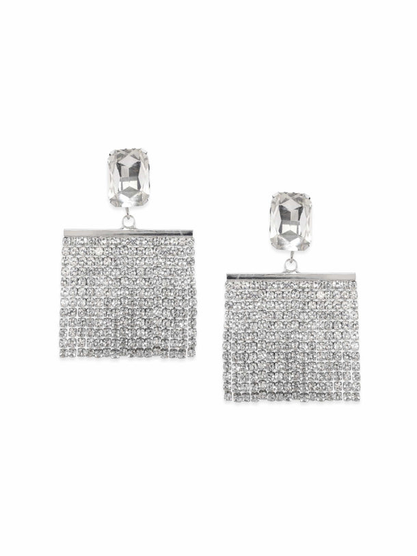 Rubans Voguish Silver Tone Zircon Drop Earrings Earrings
