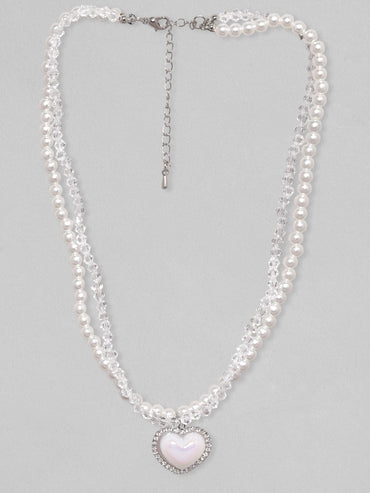 Rubans Voguish Silver-Toned & White Brass Rhodium-Plated Layered Necklace Chain & Necklaces