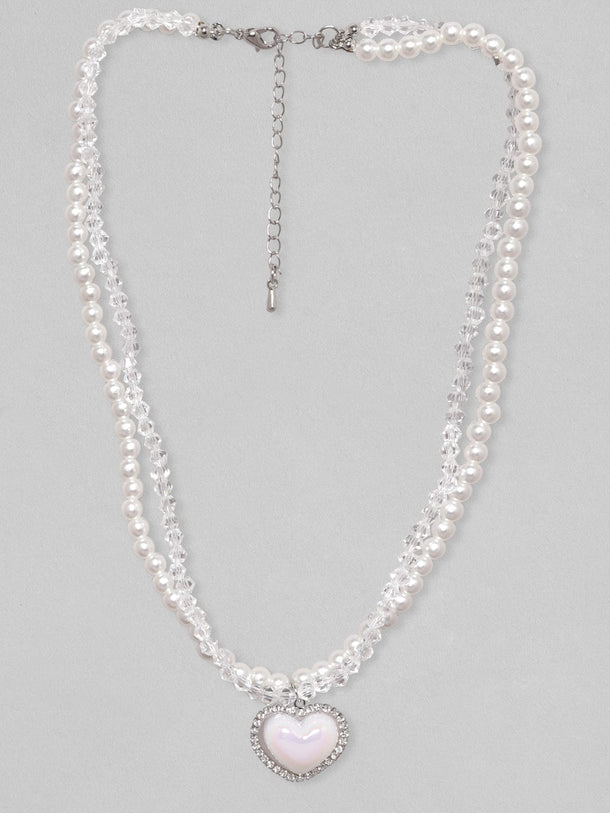 Rubans Voguish Silver-Toned & White Brass Rhodium-Plated Layered Necklace Chain & Necklaces