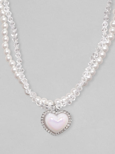 Rubans Voguish Silver-Toned & White Brass Rhodium-Plated Layered Necklace Chain & Necklaces