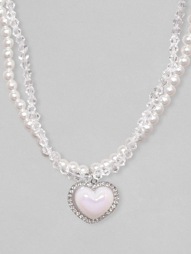 Rubans Voguish Silver-Toned & White Brass Rhodium-Plated Layered Necklace Chain & Necklaces
