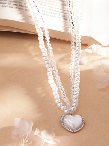Rubans Voguish Silver-Toned & White Brass Rhodium-Plated Layered Necklace Necklaces, Necklace Sets, Chains & Mangalsutra