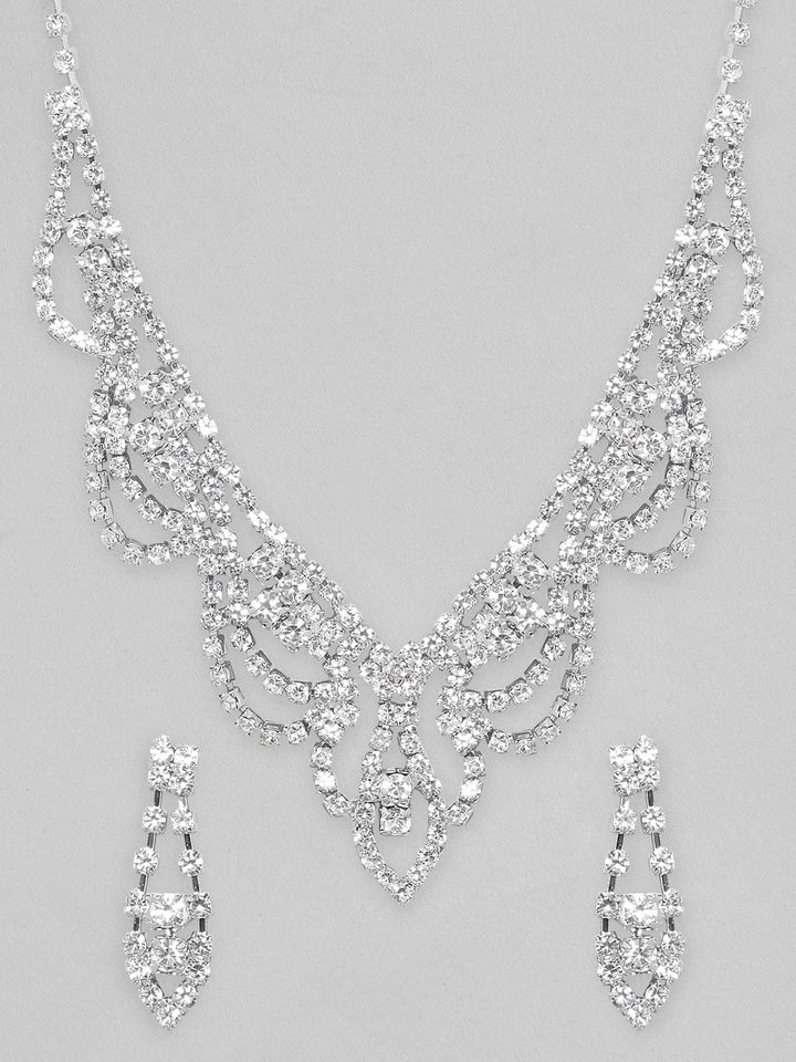Rubans Voguish Silver Toned With Zircon Studded Jewellery Set. Necklace Set