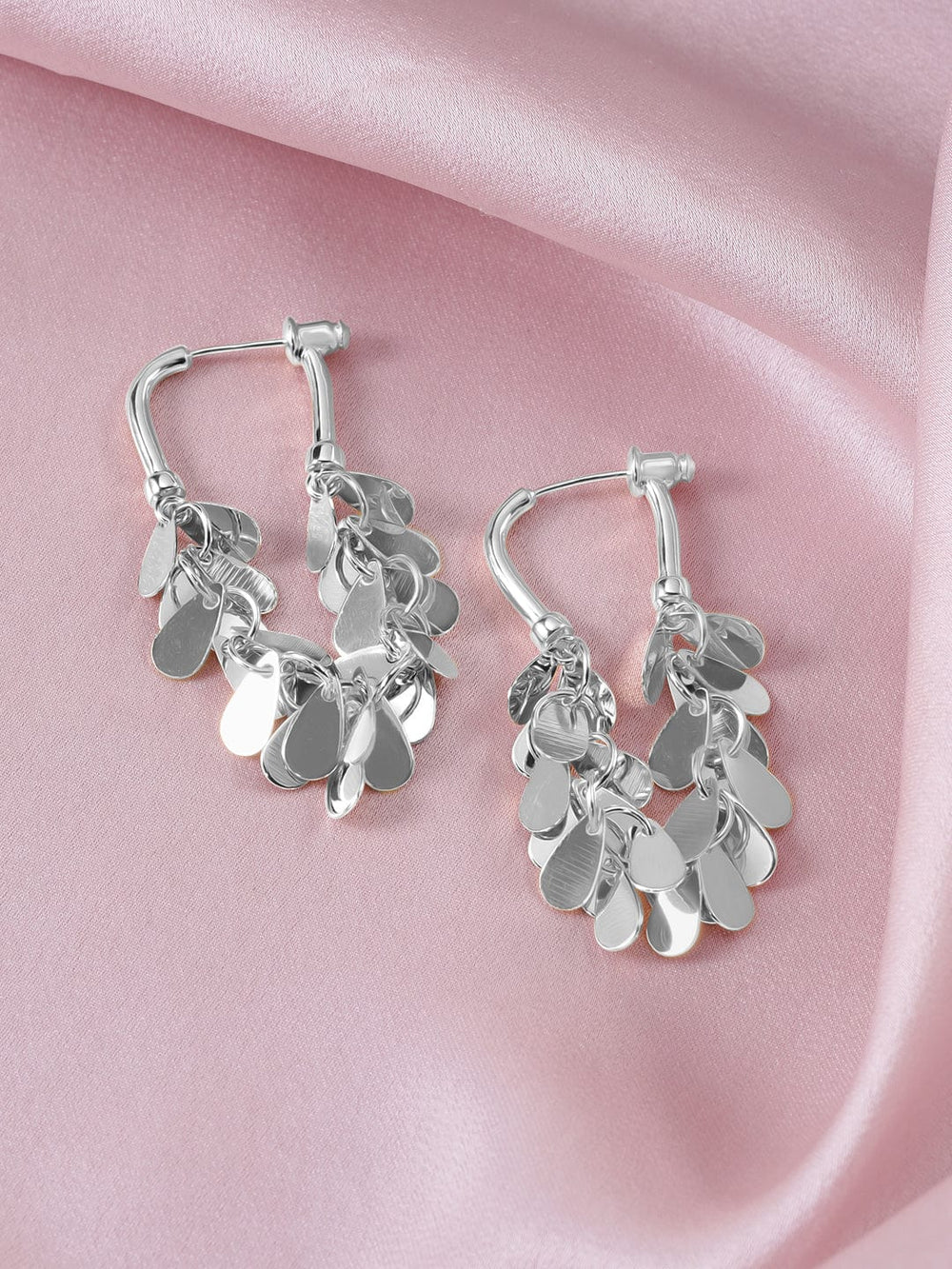 Rubans Voguish Silvery Serenade: Silver Tone Drop Stainless Steel Earrings Earrings