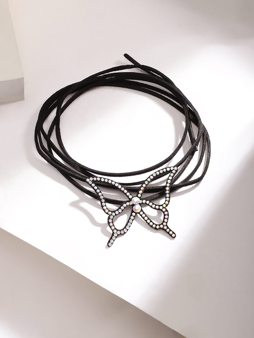 Rubans Voguish Sparkling Black Butterfly Pendant Choker with Zircon Necklace