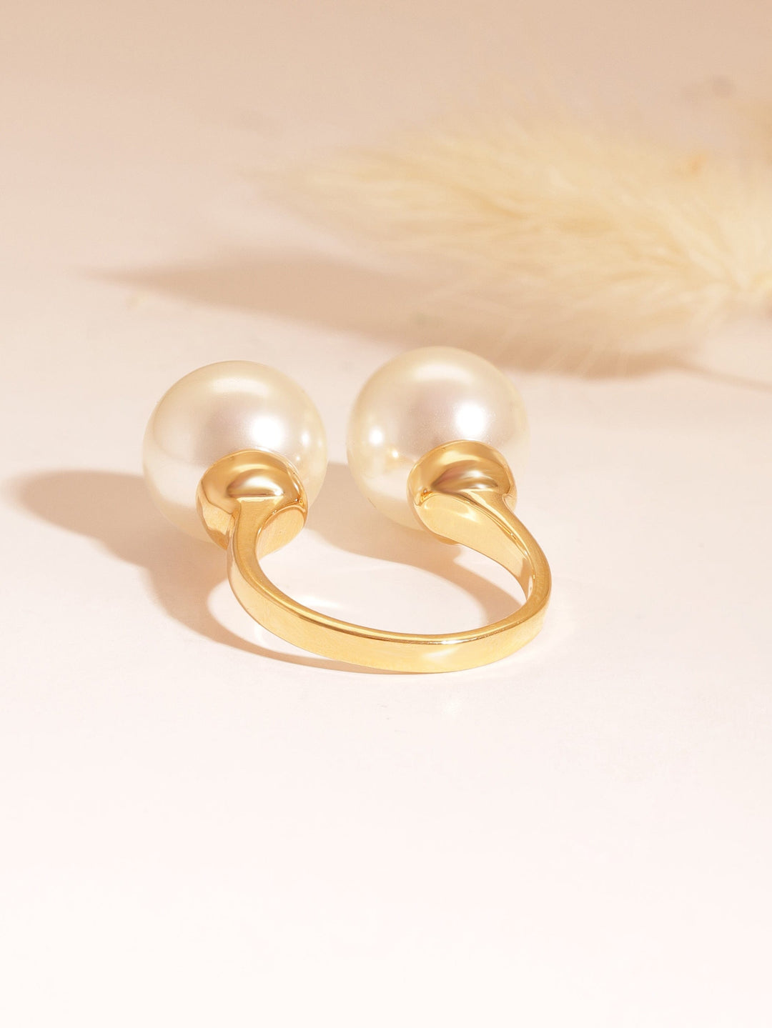 Rubans Voguish Stainless Steel 18 KT Gold Plated , Waterproof, tarnish-free , Dual Moon Drops Pearl Open Ring Rings