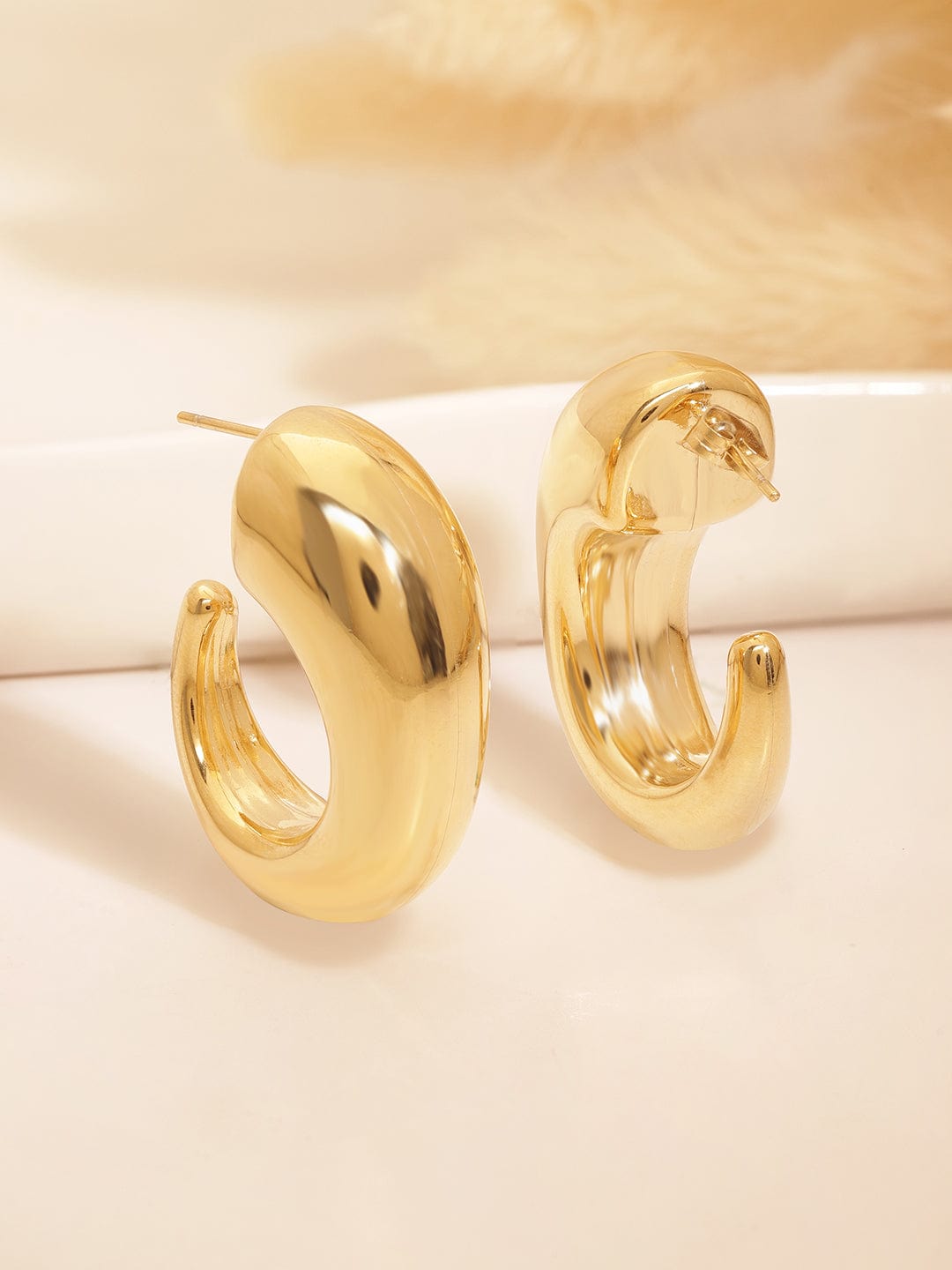 Rubans Voguish Stainless Steel 18 KT Gold Plated, Waterproof tarnish-free Semilunar Classic C Hoop Earrings Earrings