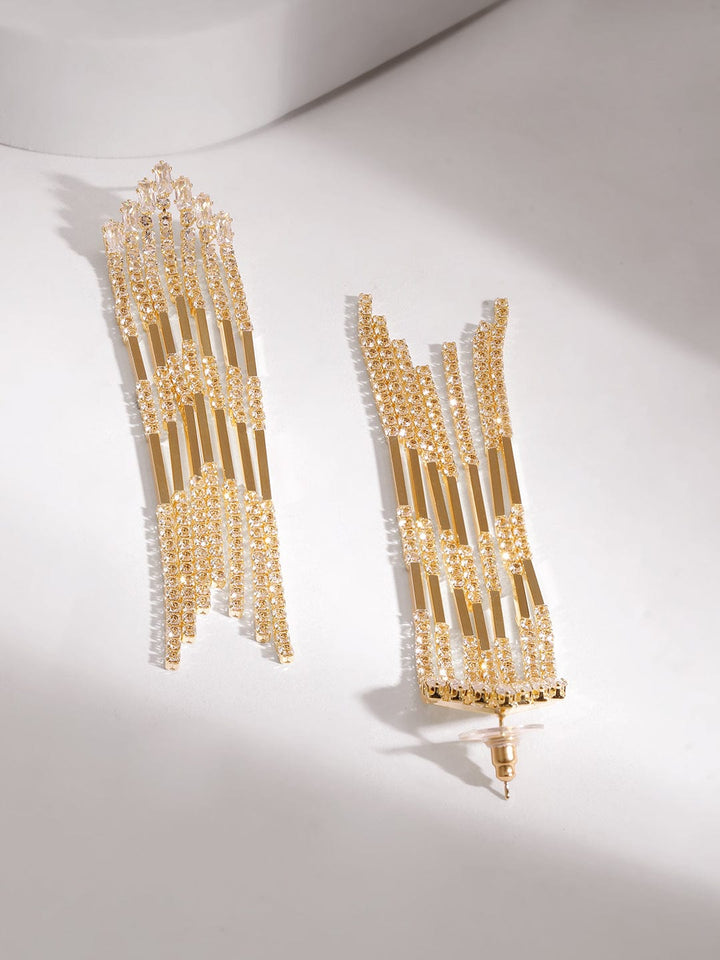 Rubans Voguish Women's 18KT Gold Plated Zircon Studded Shoulder Duster Earrings Drop Earrings