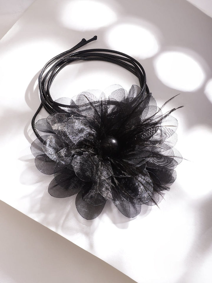 Rubans Voguish Women's Black Colored Floral Pendant Choker Necklace and Chains