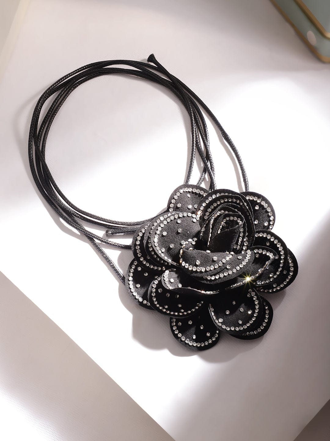 Rubans Voguish Women's Black Colored Floral Pendant Zircon Studded Choker Necklace and Chains