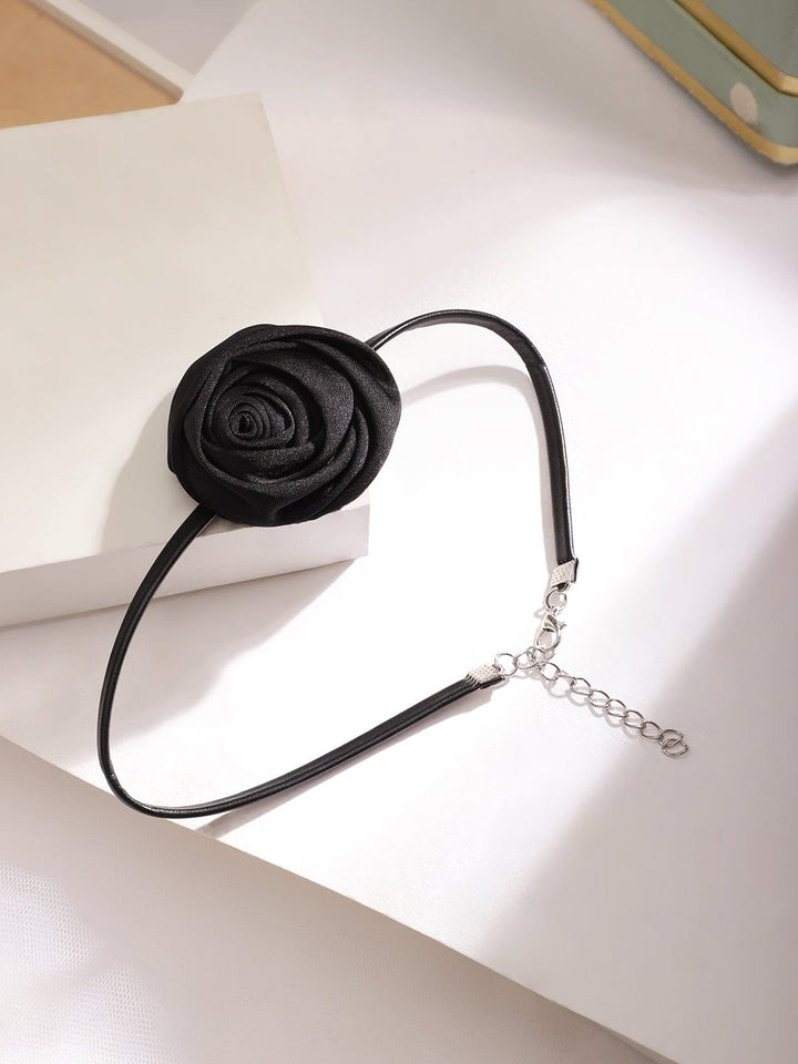Rubans Voguish Women's Black Colored Rose Pendant Choker Necklace and Chains