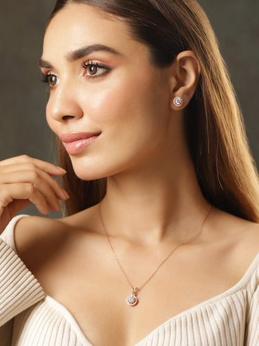 Rubans Voguish Women's Rose Gold Plated Cubic Zirconia Pendent Necklace Necklace & Chains