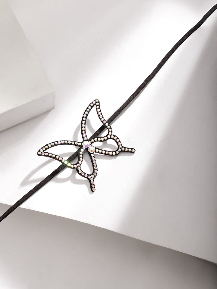 Rubans Voguish Women's Sparkling Black Butterfly Motif Pendant Choker with Zircon Studded Necklace