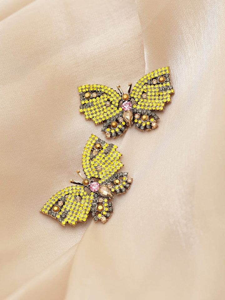 Rubans Voguish Yellow Beaded Handcrafted Butterfly Motif Statement Earrings. Earrings