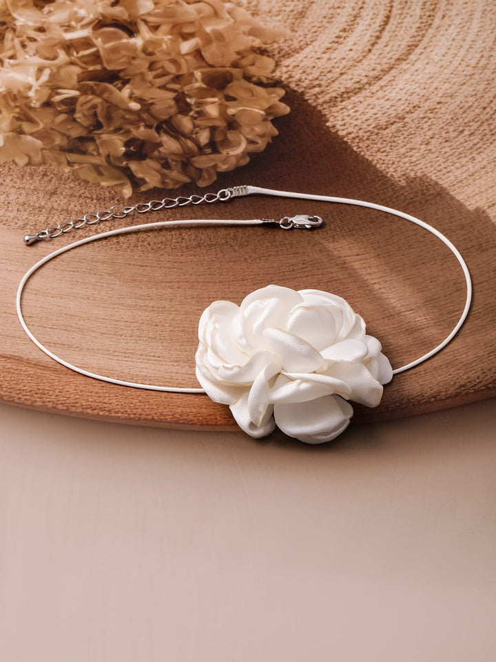 Rubans White Colored Floral Pendant Choker Necklace