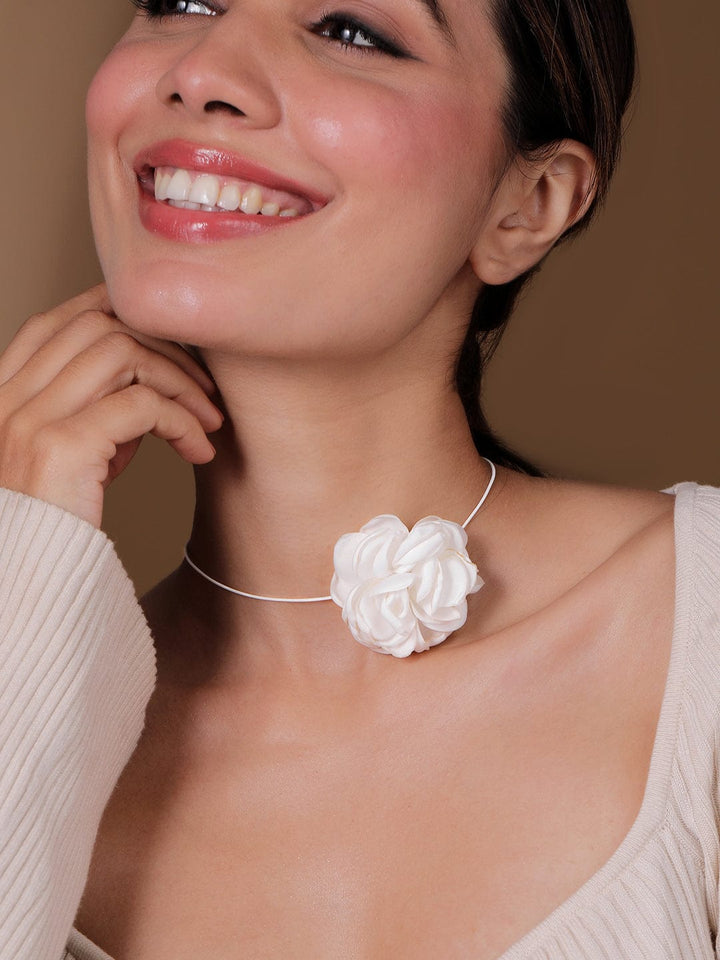 Rubans White Colored Floral Pendant Choker Necklace