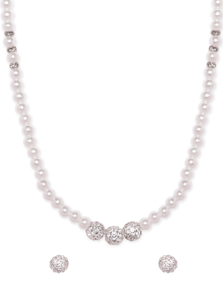 Rubans White Pearl Beaded Classic Necklace Set Jewellery Sets