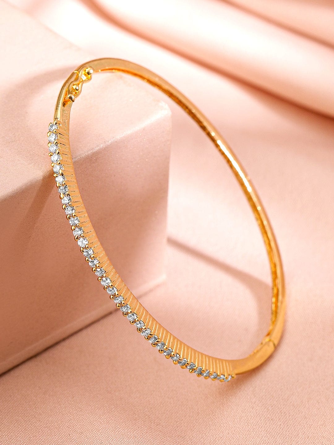 Rubans Women Brass Cubic Zirconia Handcrafted Gold-Plated Bangle-Style Bracelet Bracelet