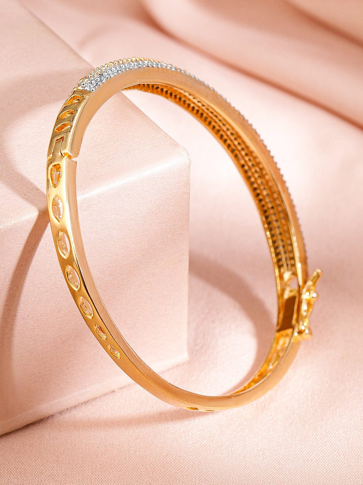 Rubans Women Brass Cubic Zirconia Handcrafted Gold-Plated Bangle-Style Bracelet Bracelet