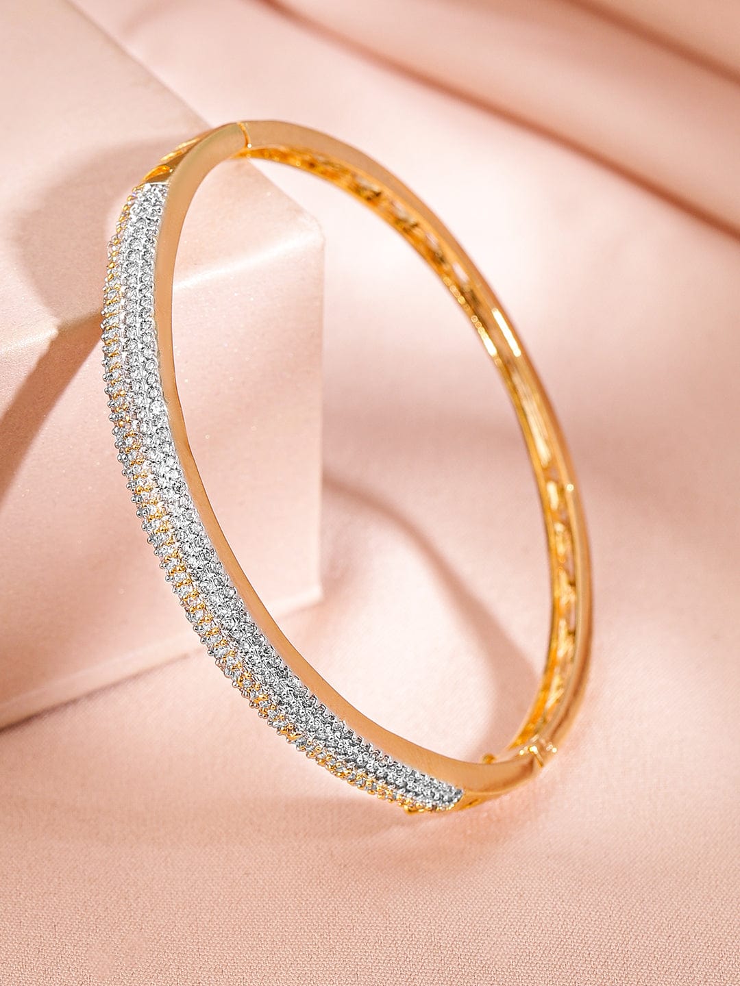 Rubans Women Brass Cubic Zirconia Handcrafted Gold-Plated Bangle-Style Bracelet Bracelet