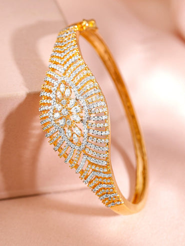 Rubans Women Brass Cubic Zirconia Handcrafted Gold-Plated Cuff Bracelet Wristwear