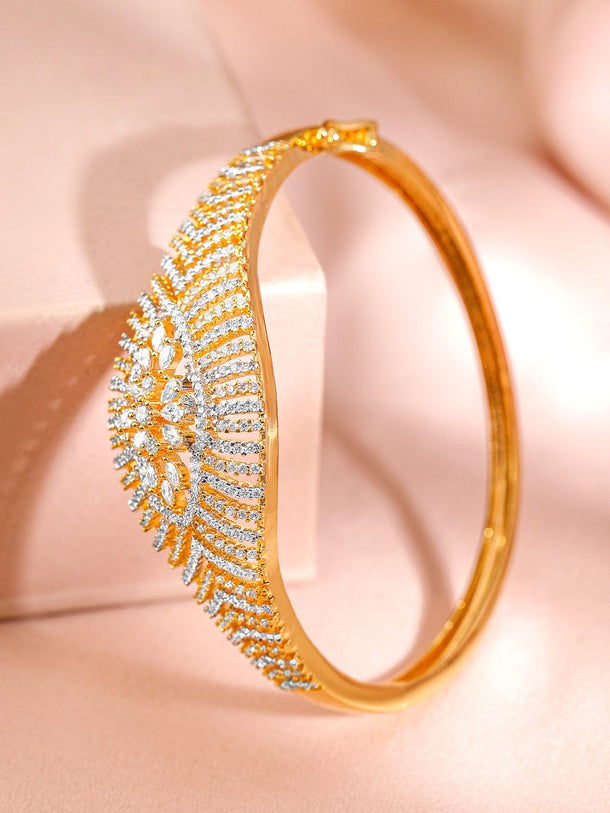 Rubans Women Brass Cubic Zirconia Handcrafted Gold-Plated Cuff Bracelet Wristwear