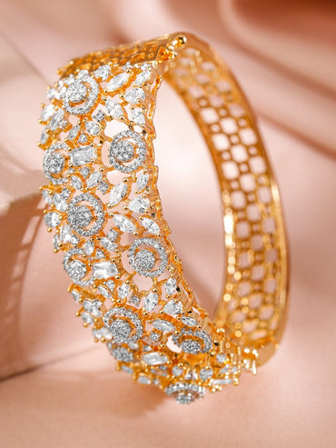 Rubans Women Brass Cubic Zirconia Handcrafted Gold-Plated Cuff Bracelet Wristwear