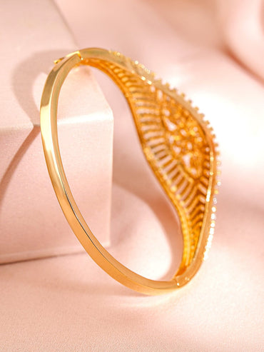 Rubans Women Brass Cubic Zirconia Handcrafted Gold-Plated Cuff Bracelet Wristwear