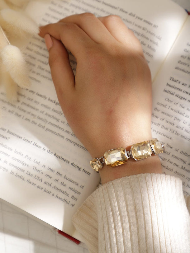 Rubans Women Brass Cubic Zirconia Silver-Plated Link Bracelet Wristwear