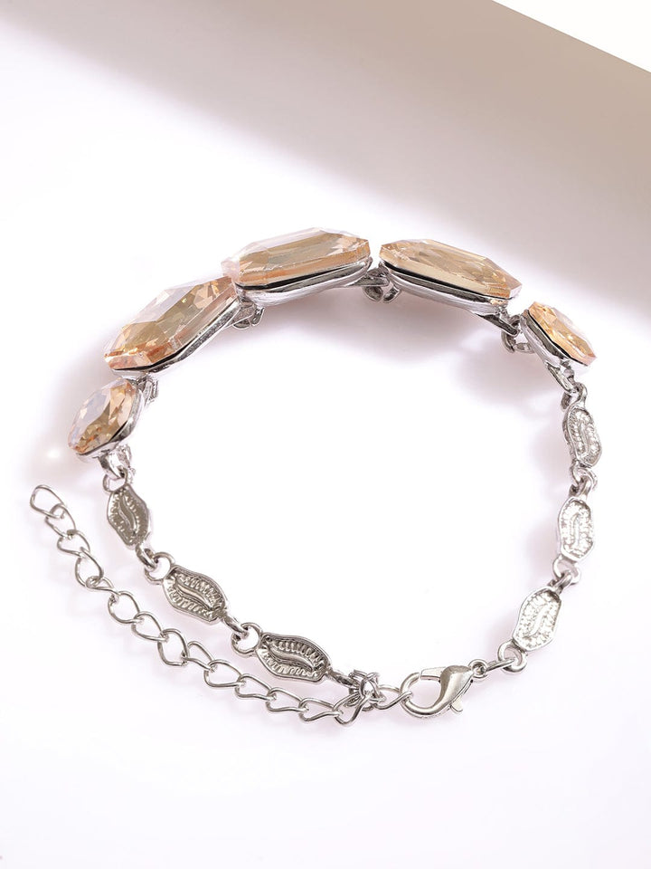 Rubans Women Brass Cubic Zirconia Silver-Plated Link Bracelet Wristwear