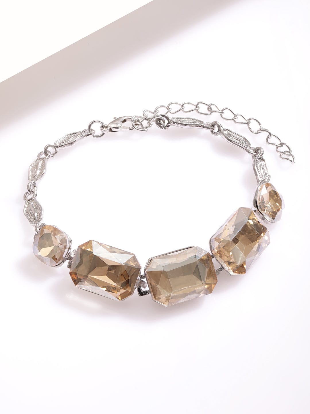 Rubans Women Brass Cubic Zirconia Silver-Plated Link Bracelet Wristwear