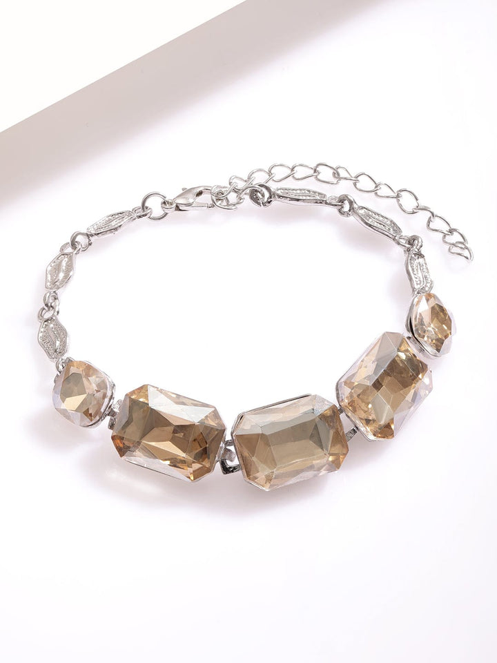 Rubans Women Brass Cubic Zirconia Silver-Plated Link Bracelet Wristwear