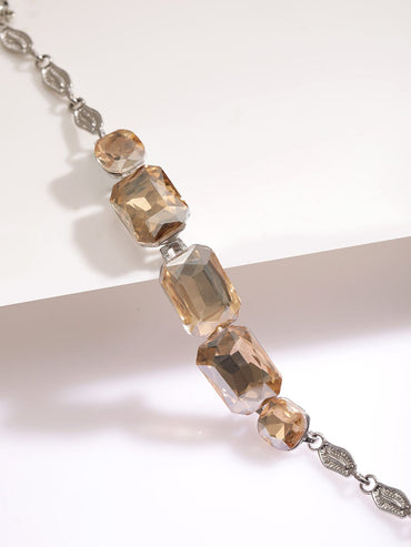 Rubans Women Brass Cubic Zirconia Silver-Plated Link Bracelet Wristwear