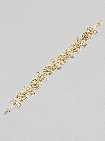Rubans Women Gold-Plated White Stone Studded  Beaded Matha Patti HEAD JEWELLERY