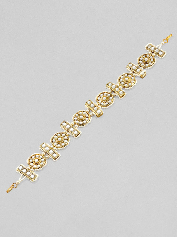 Rubans Women Gold-Plated White Stone Studded  Beaded Matha Patti HEAD JEWELLERY