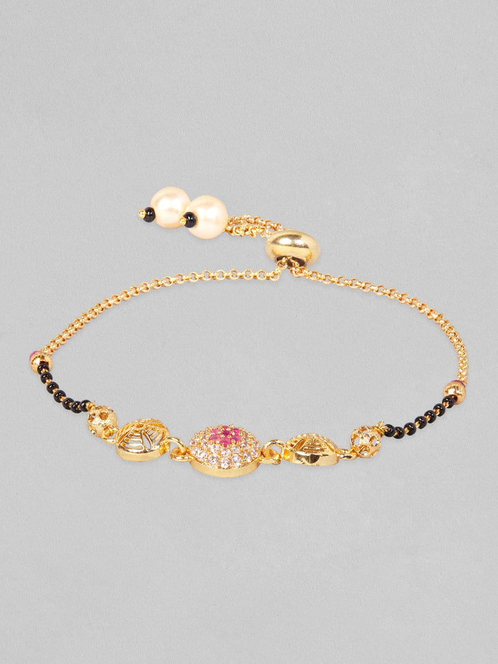 Rubans Women Gold-Toned  Black Brass American Diamond Handcrafted Gold-Plated Link Bracelet Bracelets