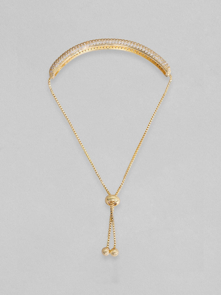 Rubans Women Gold-Toned & White Brass Cubic Zirconia Gold-Plated Cuff Bracelet Bracelets