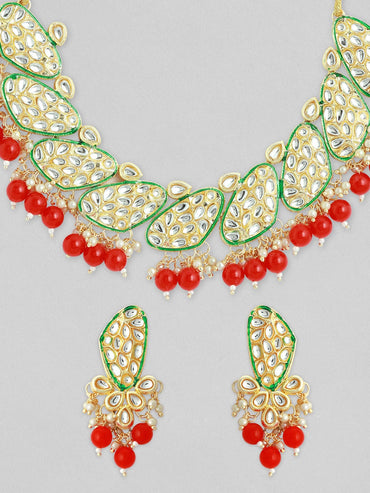 Rubans Women Maroon & Gold-Toned & Plated Kundan Necklace Set Jewellery Set
