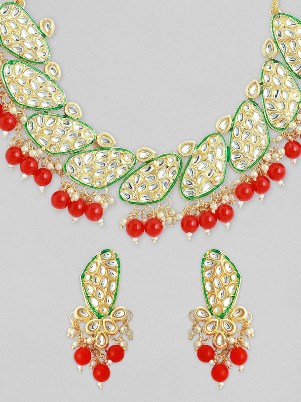 Rubans Women Maroon & Gold-Toned & Plated Kundan Necklace Set Jewellery Set