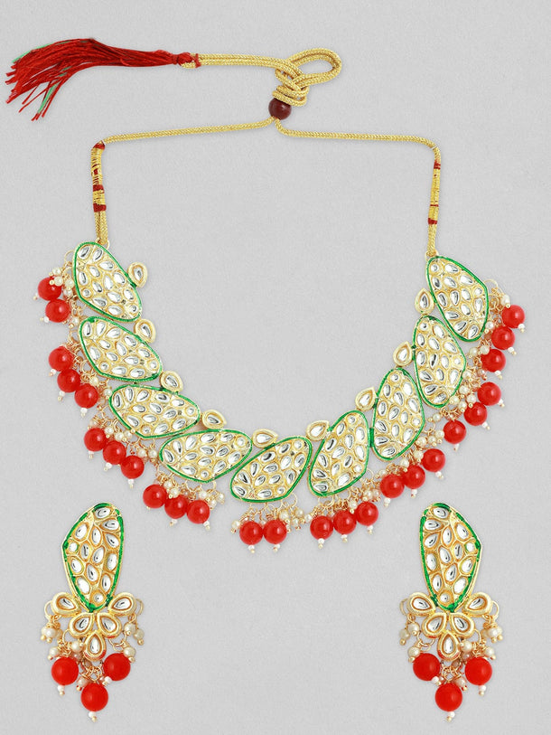 Rubans Women Maroon & Gold-Toned & Plated Kundan Necklace Set Necklace Set