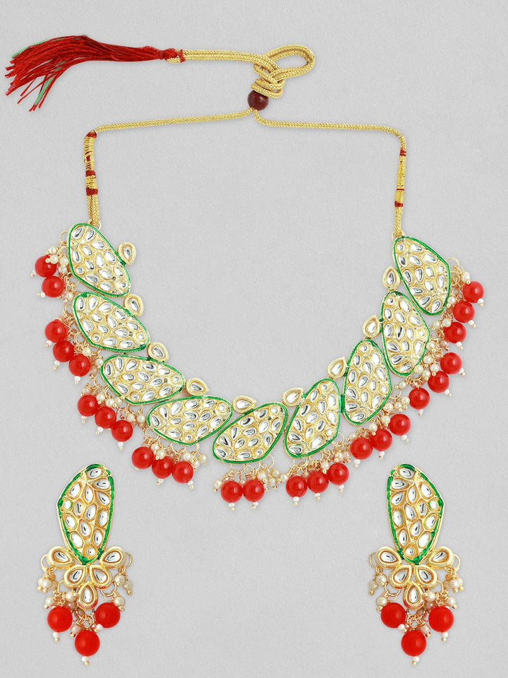 Rubans Women Maroon & Gold-Toned & Plated Kundan Necklace Set Necklace Set