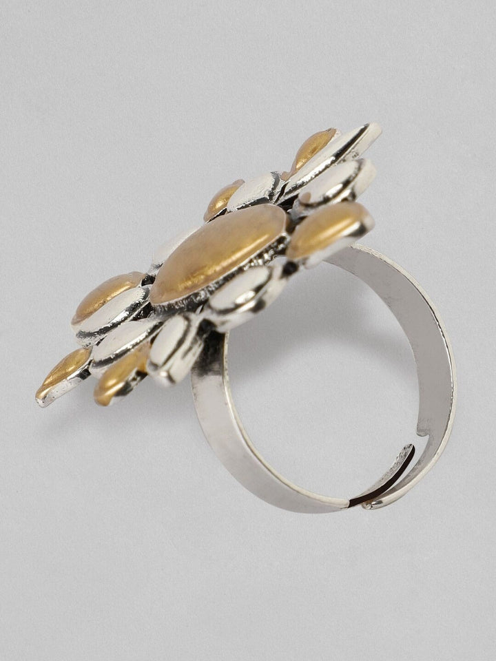 Rubans Women Oxidized Silver-Plated  Gold-Toned Handcrafted Adjustable Finger Ring Rings