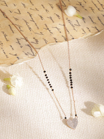 Rubans Women Rose Gold Plated CZ Studded Heart Pendant Mangalsutra Mangalsutra