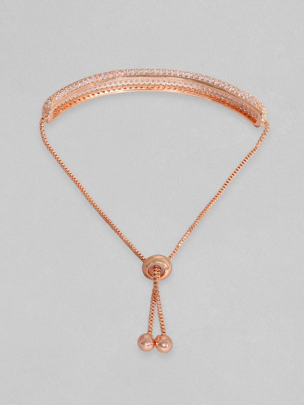 Rubans Women Rose Gold & White Brass Cubic Zirconia Rose Gold-Plated Cuff Bracelet Bracelets