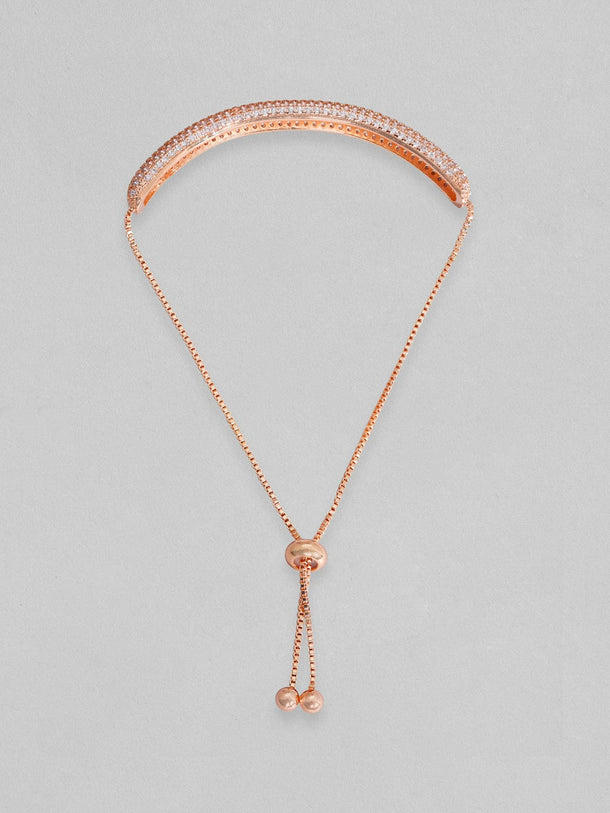 Rubans Women Rose Gold & White Brass Cubic Zirconia Rose Gold-Plated Cuff Bracelet Bracelets