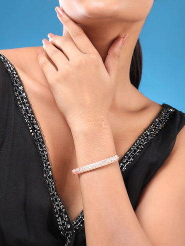 Rubans Women Rose Gold & White Brass Cubic Zirconia Rose Gold-Plated Cuff Bracelet Bracelets