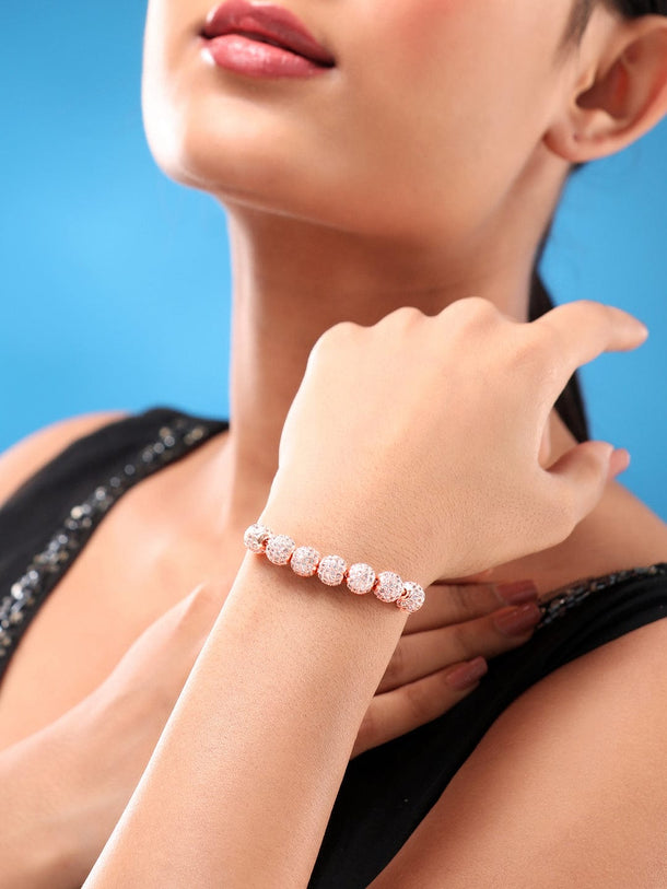Rubans Women Rose Gold & White Brass Cubic Zirconia Rose Gold-Plated Cuff Bracelet Bracelets