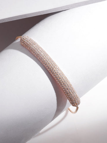 Rubans Women Rose Gold & White Brass Cubic Zirconia Rose Gold-Plated Pull-Chain Bracelet Bangles & Bracelets