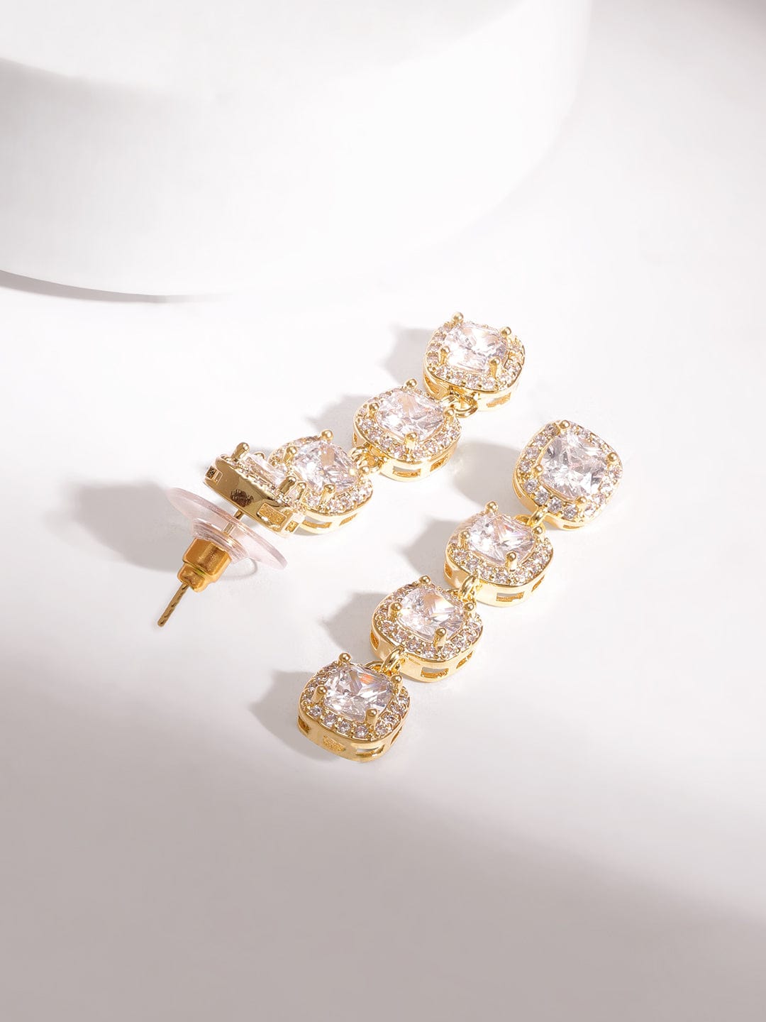 Rubans Women's Gold Plated 4 Leaf Clover American Diamond Studed Drop Earrings Earrings