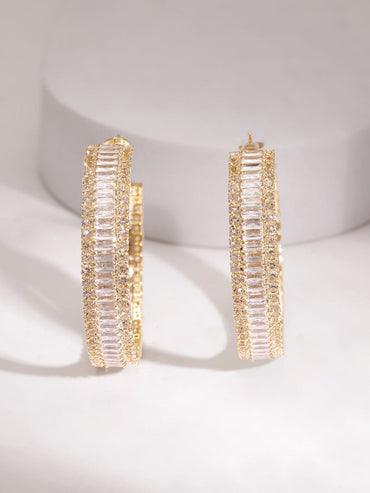 Rubans Women's Gold Plated Crystal And Zirconia Stone Studded Hoop Earrings Earrings Earrings